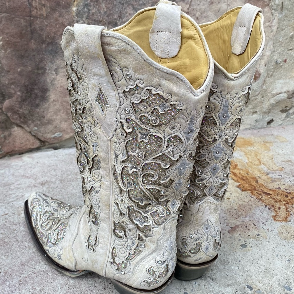 Corral Ivory Embellished Western Heeled Boots